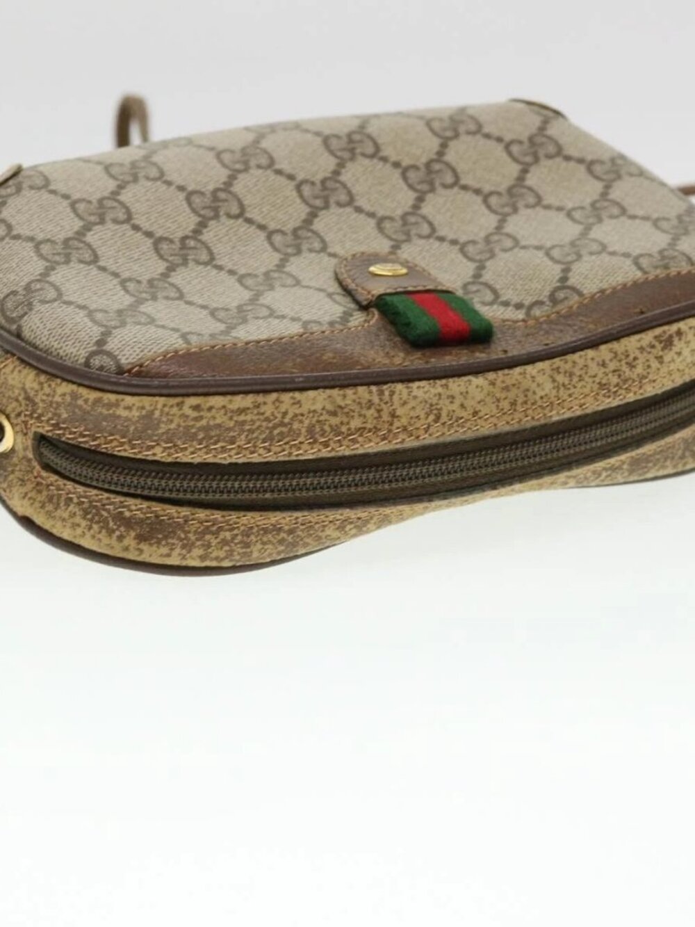 GUCCI Web Sherry Line GG Canvas Shoulder Bag PVC Leather Beige Green Auth rd4502 - Picture 7 of 16
